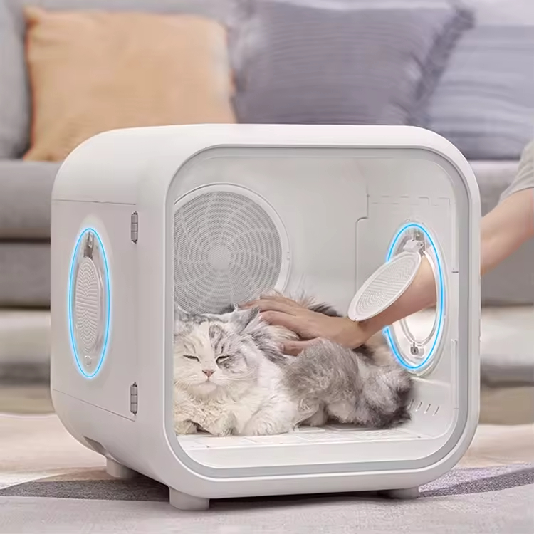 Pet Supplies For Less - กล่องอบแห้งขนสัตว์เลี้ยงอัตโนมัติอัจฉริยะ สำหรับสุนัขและแมวขนาดเล็ก ห้องอบแห้งควบคุมอุณหภูมิคงที่ รูปทรงตัวยู พร้อมระบบจ่ายอากาศเต็มรูปแบบ ขนาด