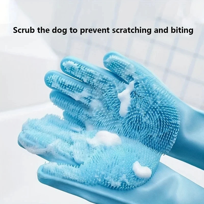 Pet Grooming Glove - ถุงมือทำความสะอาดสำหรับสัตว์เลี้ยง ถุงมืออาบน้ำสุนัขและแมว ถุงมือสระผม ฟองน้ำทำความสะอาดอเนกประสงค์ ถุงมือซิลิโคนสำหรับกำจัดขน