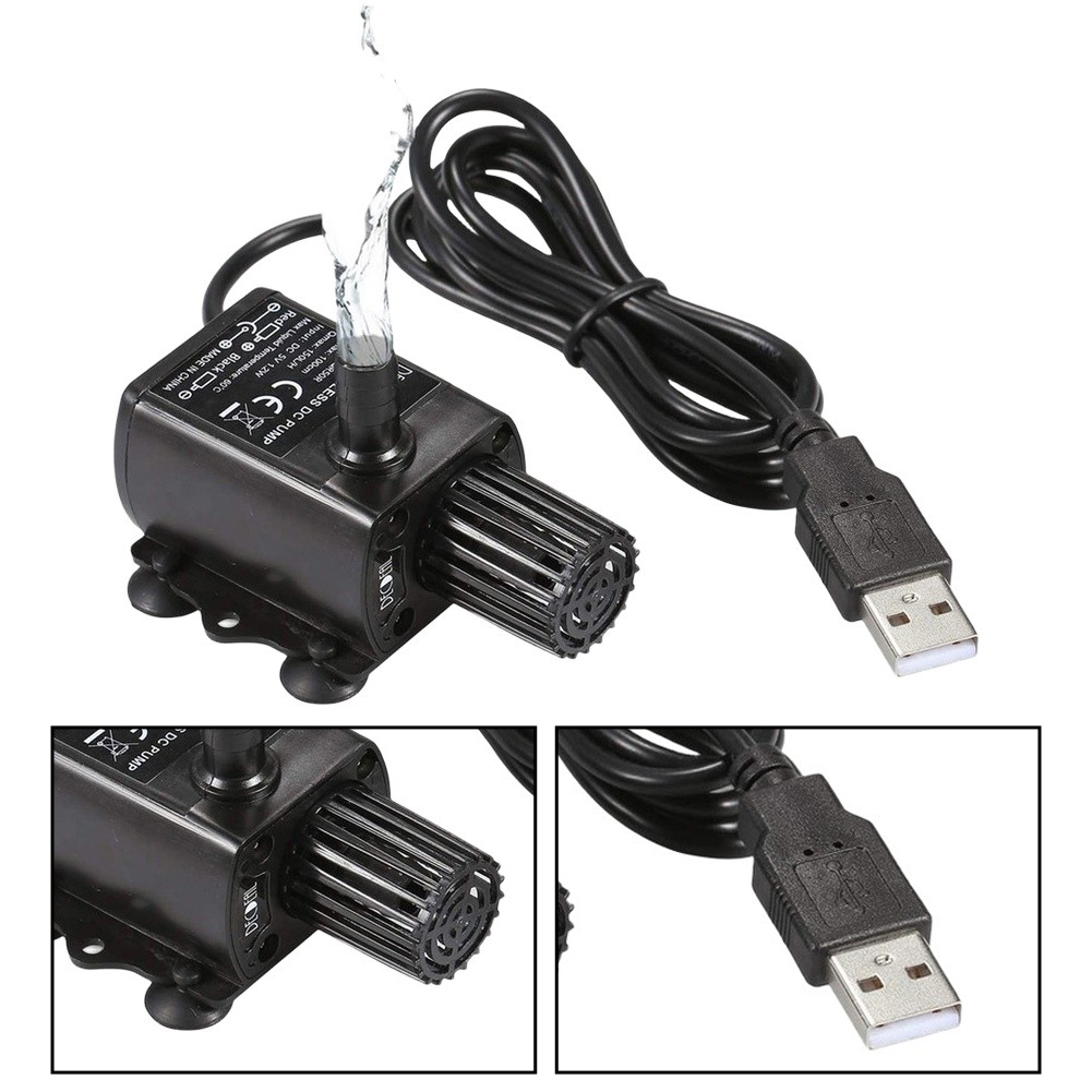 Fish Tank Filter Pump - ปั๊มน้ำแบบจุ่มไร้แปรงถ่าน 5V USB พร้อมถ้วยดูดยางและตัวกรองที่ถอดออกได้ กันน้ำระดับ IP68